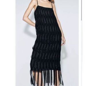 NWT ZARA ZW COLLECTION SEQUINNED
DRESS WITH FRINGE SZ M-L